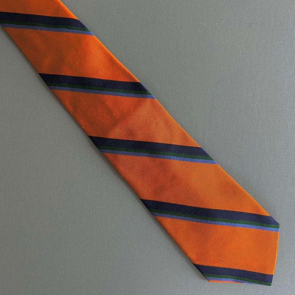 Lauren‎ Ralph Lauren Mens Silk Tie Orange Regimental Stripe Colorful Preppy USA